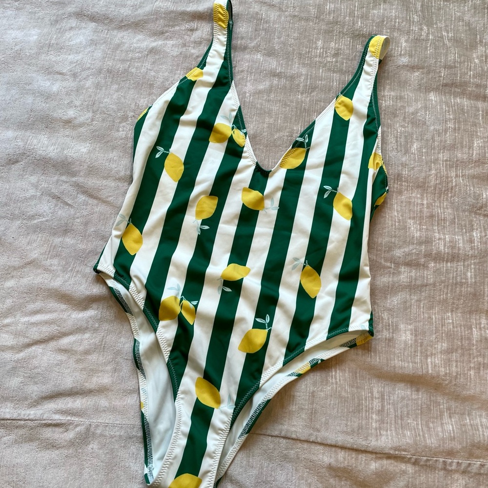 Solid & Striped The Michelle Green Striped Lemon … - image 1